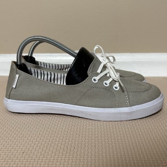 Vans Women’s Canvas Sneakers Khaki Taupe Size 6.5 Low Top Surf Siders - Picture 1 of 9